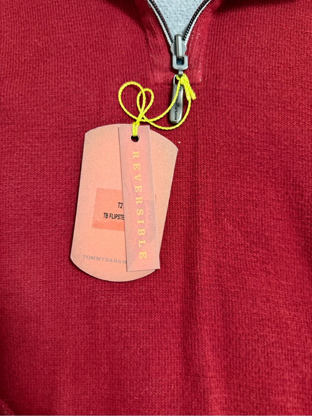 Tommy Bahama Red Men’s Half-Zip Sweater with Gray Contrast Collar - Picture 6 of 6